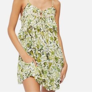 Free People new Take Me With You green tea combo ruffle dress babydoll boho
